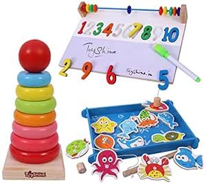 Toyshine Pack Of 3 Wooden Monstessori Box | Rainbow Ring Stacker ...