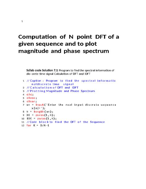 Dsp lab manual - NOTES - 1 Computation of N point DFT of a given ...