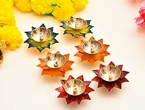 Buy Brown Leaf Beautiful Handcrafted Colorful Lotus Shape (Set of 6 ...