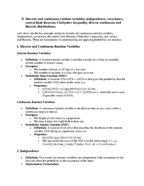 Statistical Concepts: Discrete & Continuous Variables, Independence ...