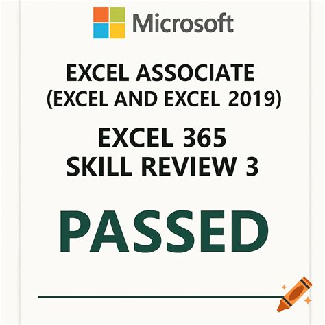 Microsoft Excel test result showing 'PASSED' for Excel Associate 365 ...