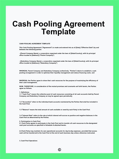 Cash Pooling Agreement Template