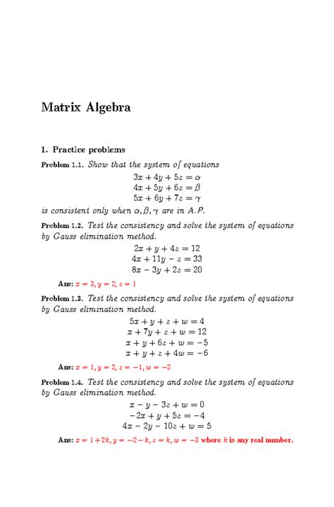 Practice Problems - Solution of system of equations-1 - Matrix Algebra ...