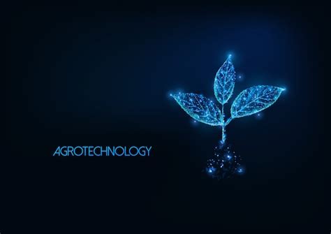 Futuristic agrotechnology illustratation with glowing polygonal plant ...