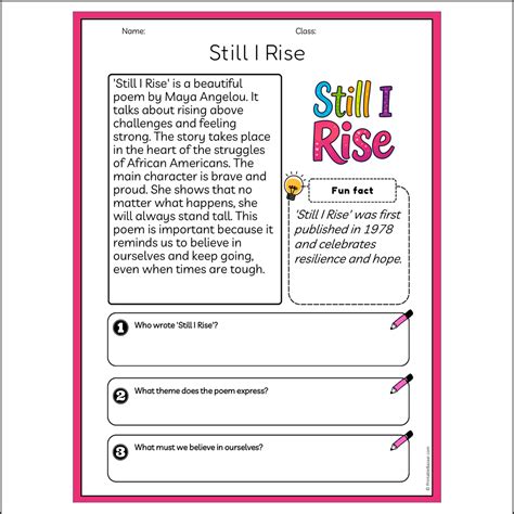 Still I Rise | Reading Passage Comprehension Questions Writing Facts W ...
