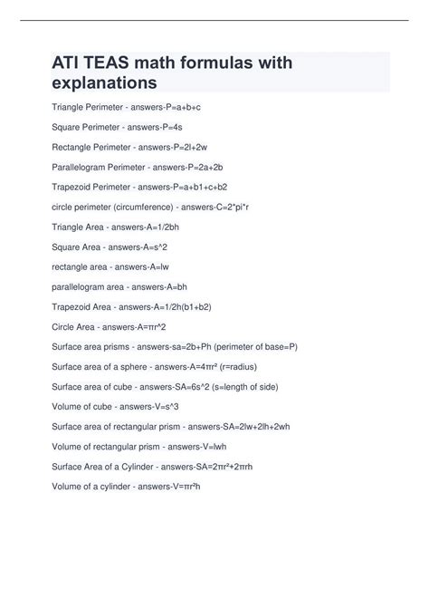 ATI TEAS math formulas with explanations - ATI Teas - Stuvia US