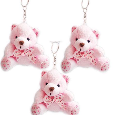 Cute Pink teddy with heart keychain for Gift Soft toy Pack of 3 ...