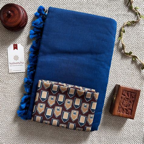 Sutisancha indigoblue Handloom Cotton Saree with Blouse