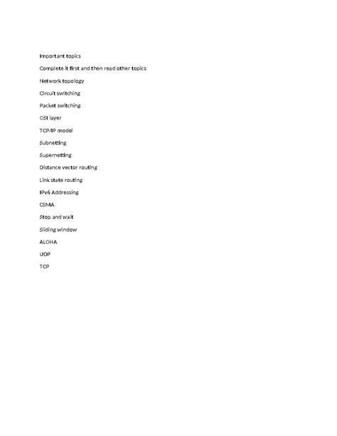 Important topics - Computer Networks - Important topics Complete it ...