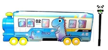 TECHNOCHITRA® Bus Shape Dual Sided Pencil Box with Wheels and 3D Gel ...
