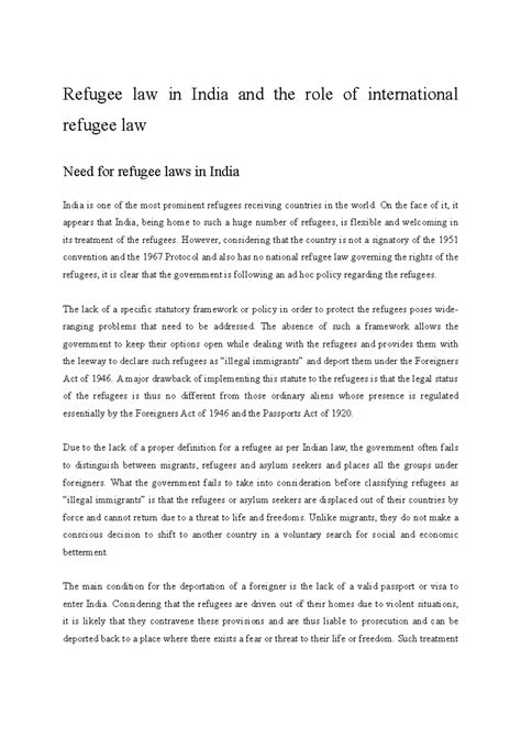 3) Need for refugee laws in India - Refugee law in India and the role ...