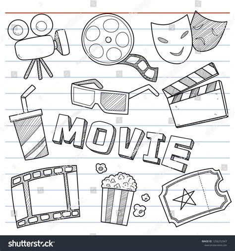 Conjunto de símbolos de cine en estilo garabato para decoración