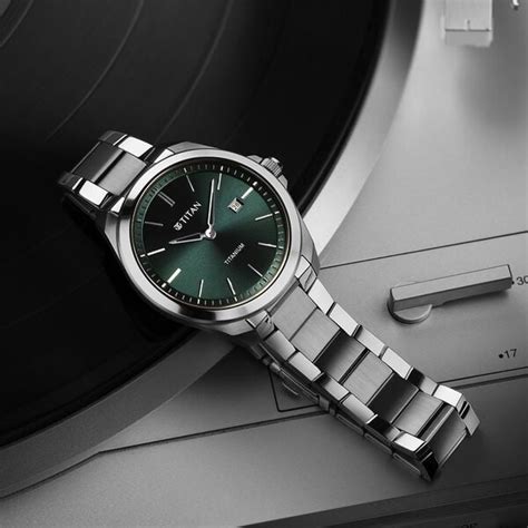 Buy Online Titan Titanium Quartz Analog Green Dial Titanium Strap Watch ...