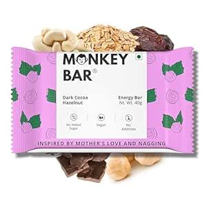 MONKEY BAR - Dark Cocoa Hazelnut Energy Bar - 10 Bars, 40g Each, Just 5 ...