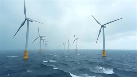 Wind turbines on the ocean with the words wind on the bottom | Premium ...