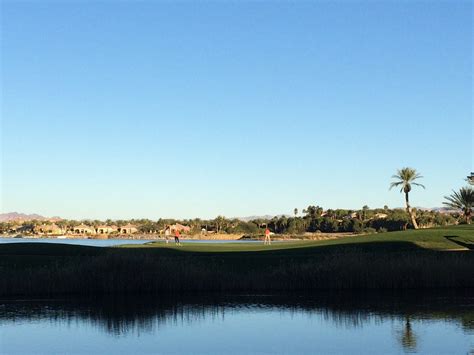 View across the lagoon of hole number eight at Reflection Bay Golf Club ...