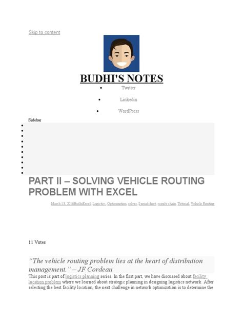 Vehicle Routing Problems with Examples and Solutions Using Excel 的图像结果