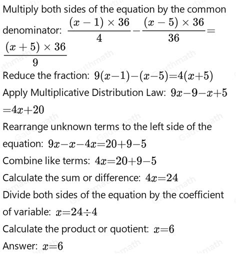 Resuelto:Resolver la ecuación (x-1)/4 - (x-5)/36 = (x+5)/9