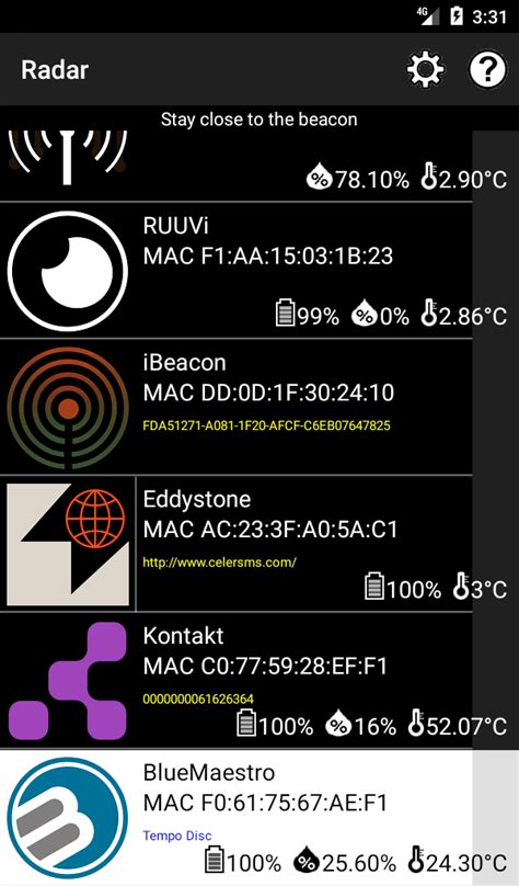 Beacon Radar Lite: track Bluetooth beacons, estimate distance, monitor ...