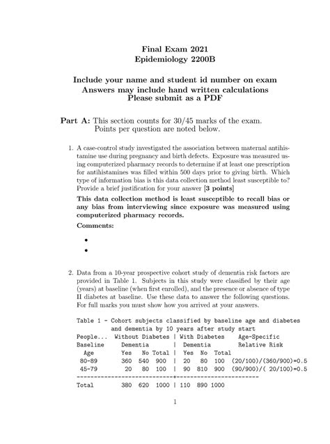 Final Exam 2021 Answers - Final Exam 2021 Epidemiology 2200B Include ...