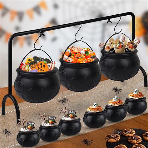 Amazon.com | 6 Pack 9.5" Black Plastic Cauldron Halloween Candy Bowl Witches Cauldron Pot Trick ...
