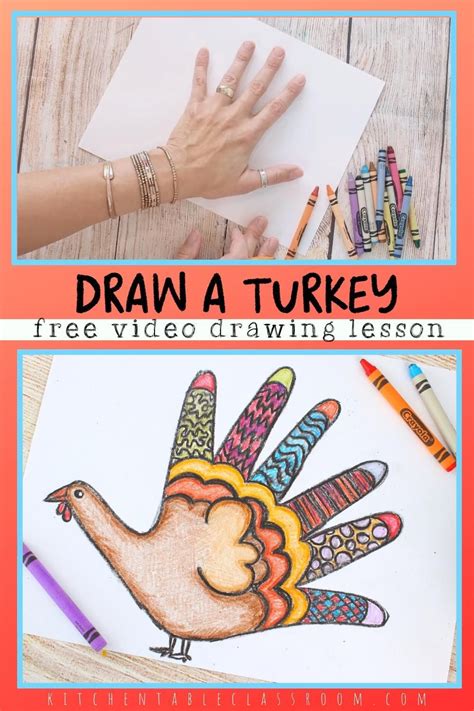 Easy Turkey Drawing for Kids- Free Video Art Lesson | Thanksgiving art ...