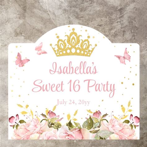 Crown |Butterflies Pink Rose Floral Sweet 16 Party Floor Decals ...