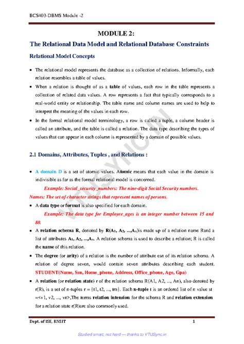 Module SY N 2: Relational Data Model & Database Constraints Overview ...