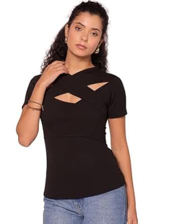 Uptownie Lite Criss Cross Ribbed Top (Black,XS) : Amazon.in: Clothing ...