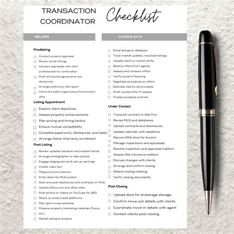 Real Estate Transaction Coordinator Checklist Template Editable Printable Transaction ...