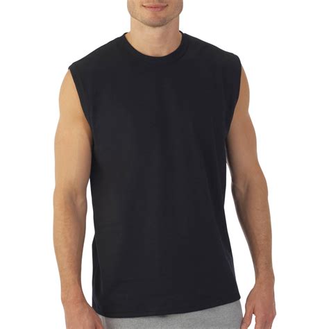 Mens Black Fruit of the Loom 100% Cotton Sleeveless Tee Workout SHIRT ...