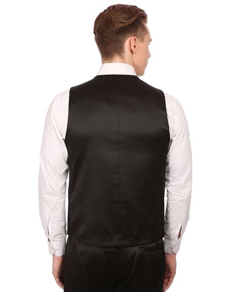 Buy Black WINTAGE Solid Single-Breasted Waistcoat with Welt Pockets | AJIO