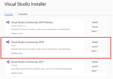 Image result for Visual Studio Install Panel