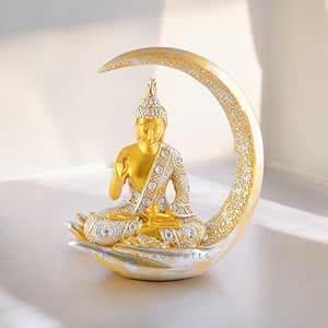 Buy Mishtukocrafts Black Golden Resin Palm Buddha Statue 10 Inches ...