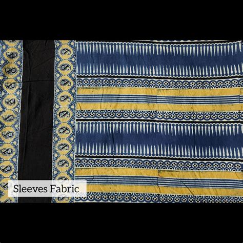 NAVYA-Pure Cotton Ajrak Blue With Light Yellow Neck Design And Sleeves ...