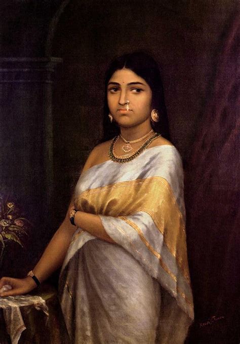 "Kerala Royal Lady": White Oil Painting by Raja Ravi Varma Reproduction ...