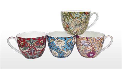 Fine Bone China Set Of 4 Large William Morris Mugs - China Cave Pottery