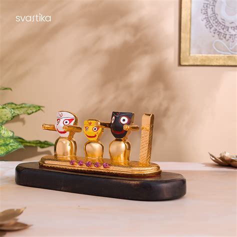 Lord Jagannath, Subhadra, Balabhadra Murti Set - Gold Plated (4 Inch)