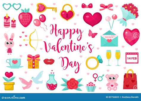 Valentines Day Icon Set, Flat Style. Love, Romance and Dating Symbols Collection, Design Element ...