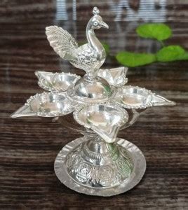 Sirgan German Silver 5 Petal Peacock Diya For Pooja -5.5"inch 70 Grams ...