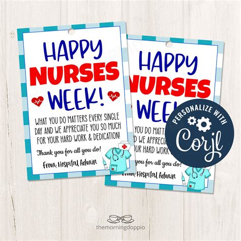 Printable/editable Happy Nurses Week Gift Tag for Nurse ...