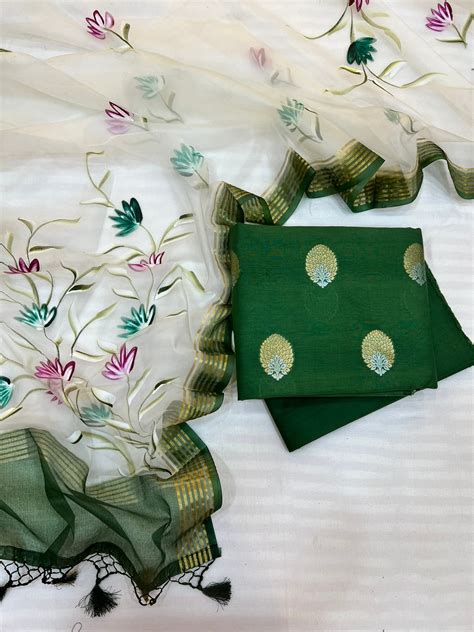 Pure Banarasi Resham Chanderi Silk Alfi Weaved Suit with Organza Zari ...