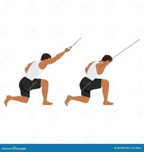 Man Doing Half Kneeling Lat Pulldown Exercise. One Arm Lat Pull Down ...