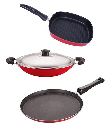 Buy Nirlon Non-Stick Aluminium Tawa Chetty Pan and Grill Pan Combo Set ...