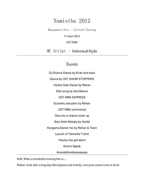 Image result for MC Script Sample