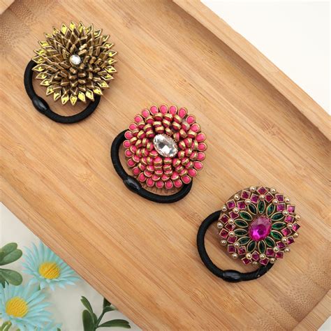 Pack of 3 Handmade Kundan Exclusive Hair Bands / Hair Ties