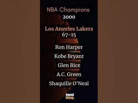NBA Champions 2000- Los Angeles Lakers- Lineup/ record Kobe Bryant ...