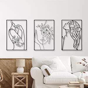 JUXORI 3 Pieces Metal Wall Art Decor Minimalist Modern Abstract Line ...