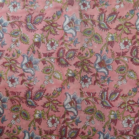 Pure Cotton Jaipuri Peachy Pink With Wild Flower Jaal Hand Block Print ...