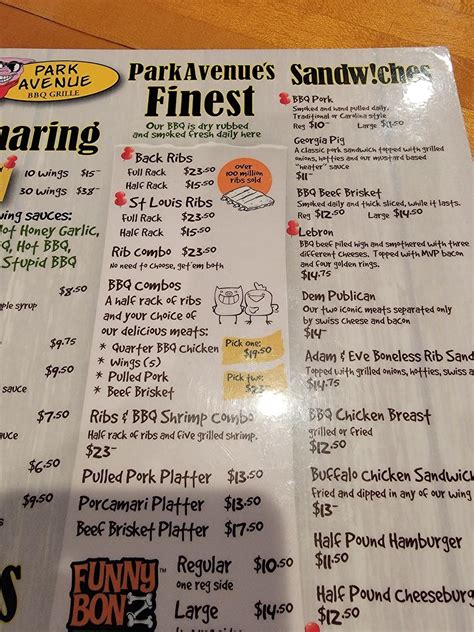 Menu at Park Avenue BBQ Grille, North Palm Beach, 525 U.S. Hwy 1